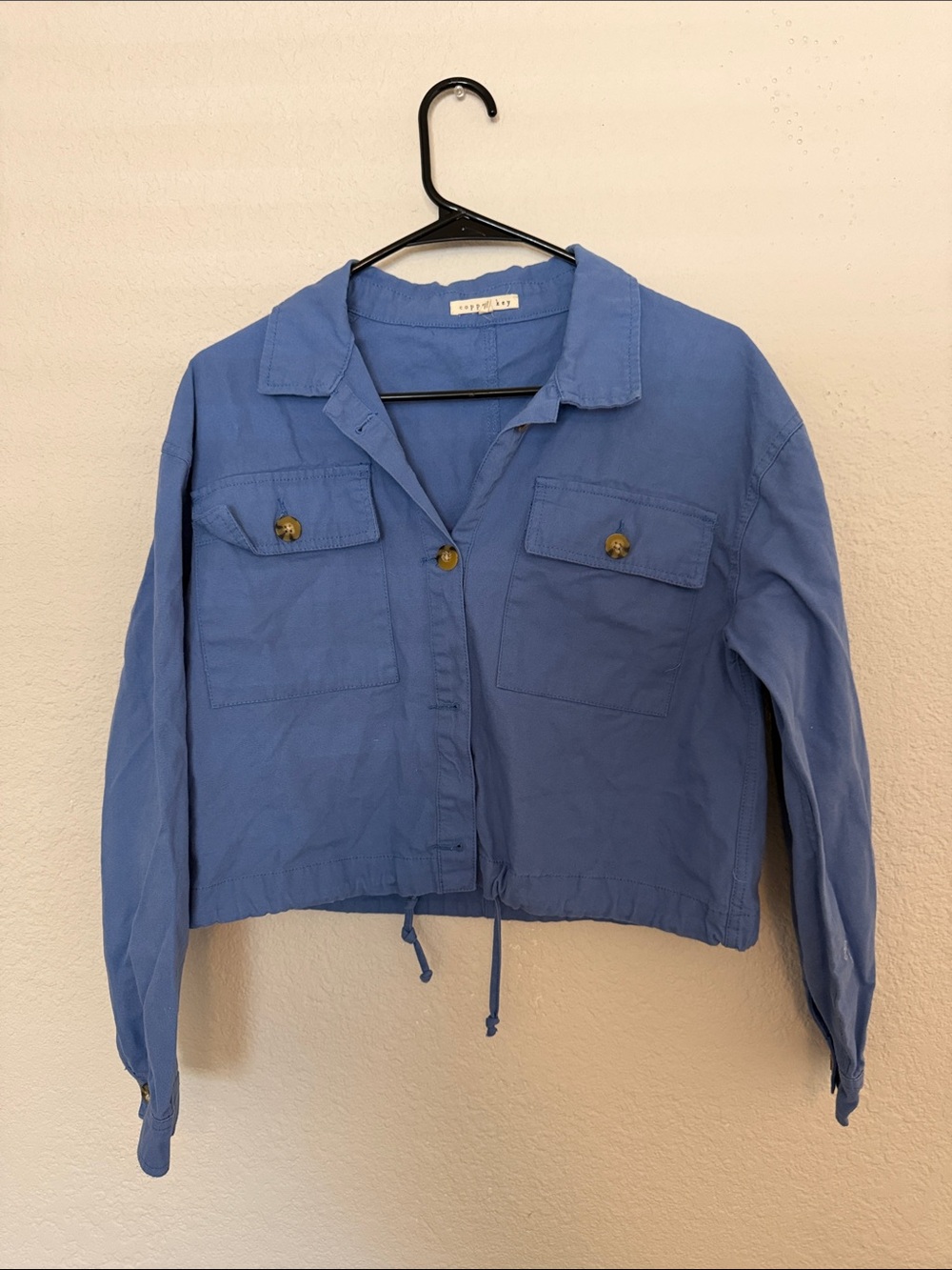 Copper Key 100% Cotton Blue Cropped Utility Jacket - Women